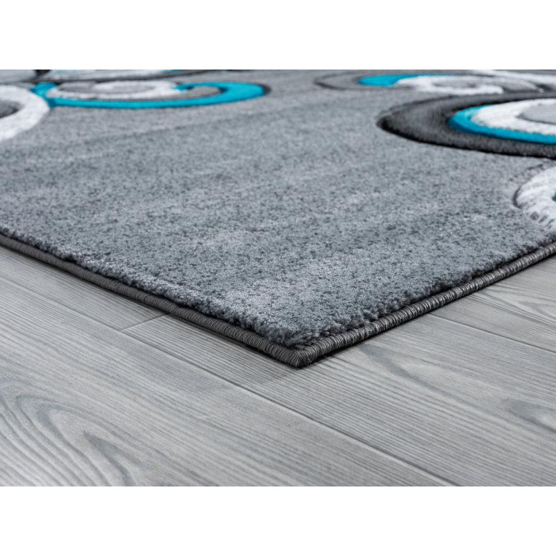 Orren Ellis Zabala Performance Turquoise/Gray Rug & Reviews Wayfair